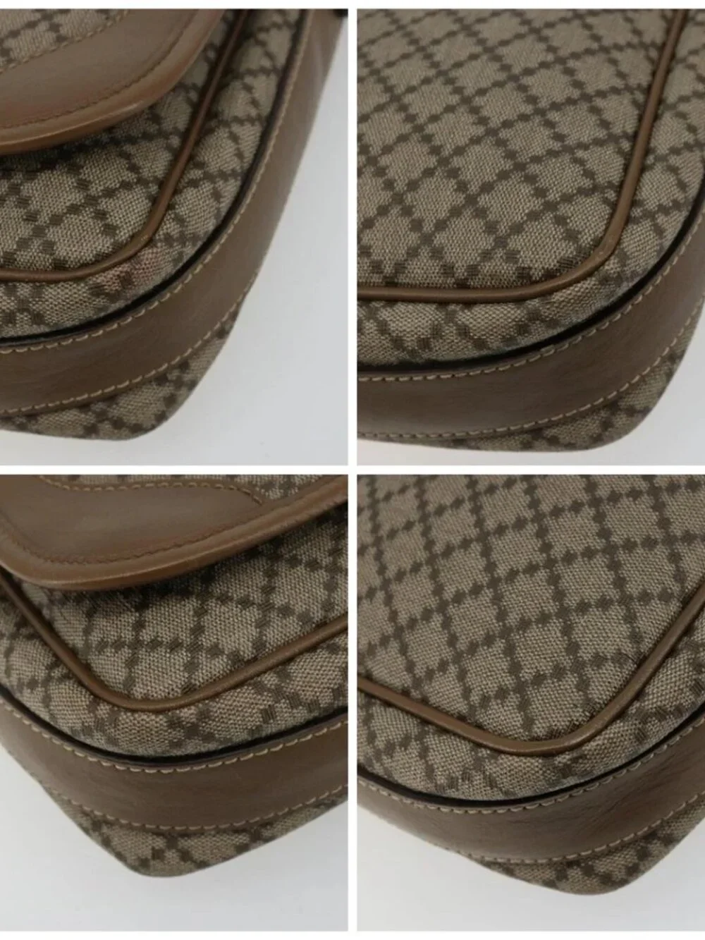 GUCCI Diamante Shoulder Bag Canvas Leather Brown Silver 295679 Auth ka4421